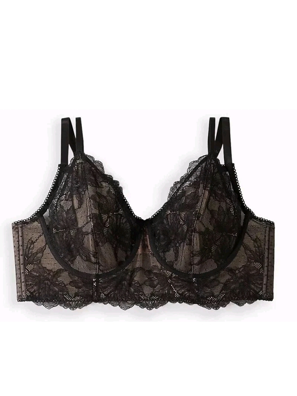 Torrid Longline Unlined Underwire Bra Dot Lace Black 1 Bralette Size 4